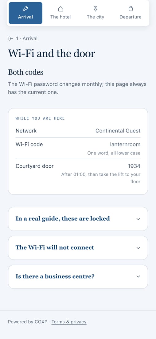 Codes a guest only sees from their own room’s link