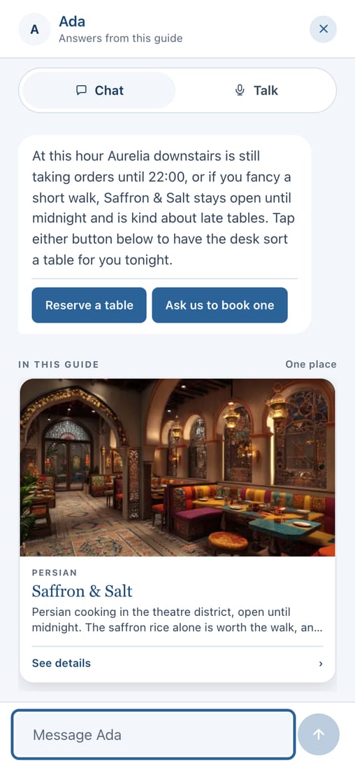 The concierge answering a question about a late checkout