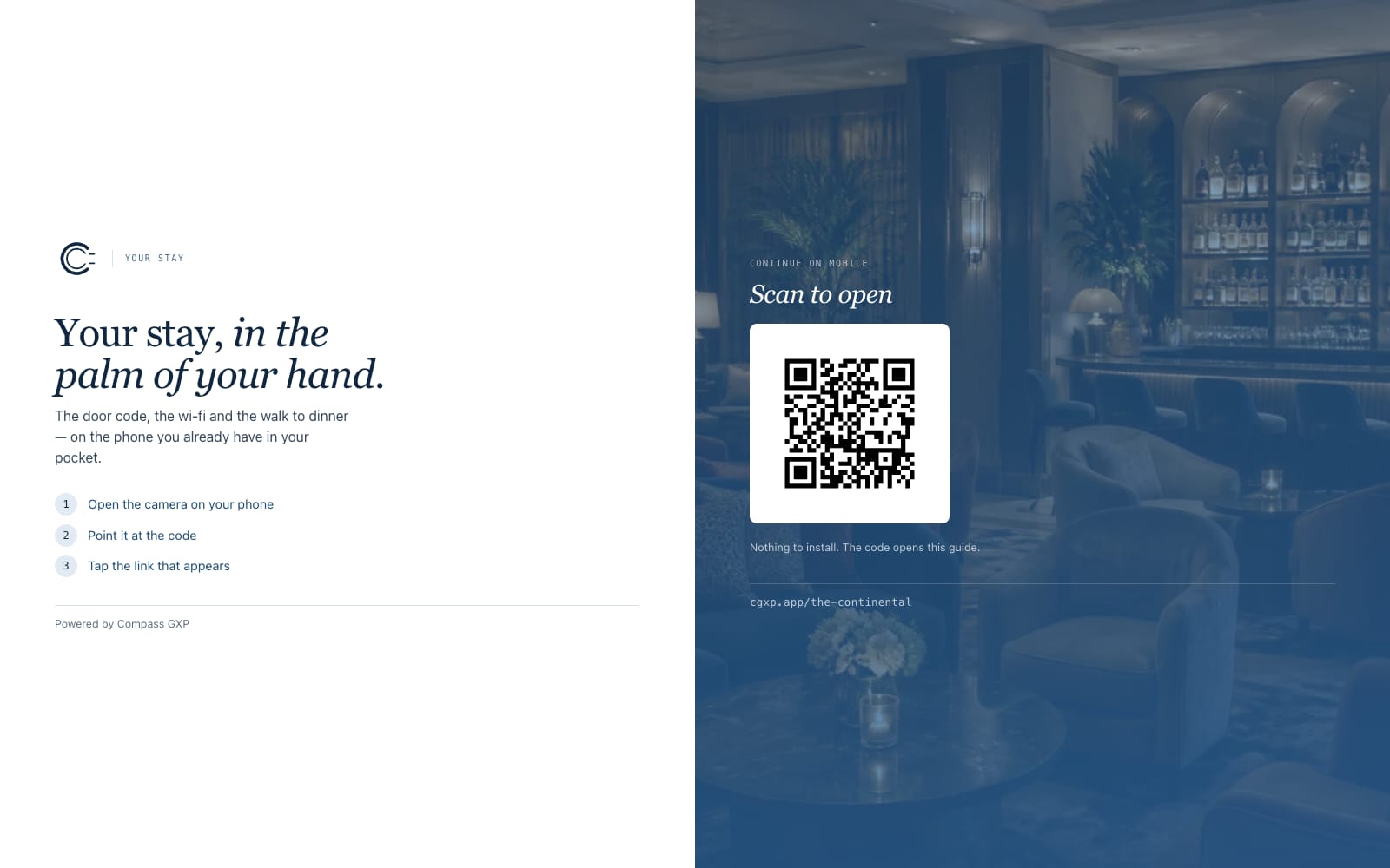 The guide on a laptop, handing the guest to their phone